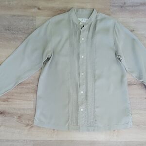 Orvis 100% Silk Olive Green  Button-Up Shirt Size M